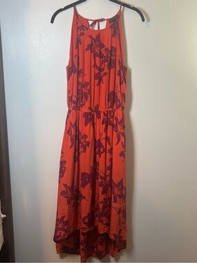Banana Republic Coral High-Low Dress with Red Floral Print